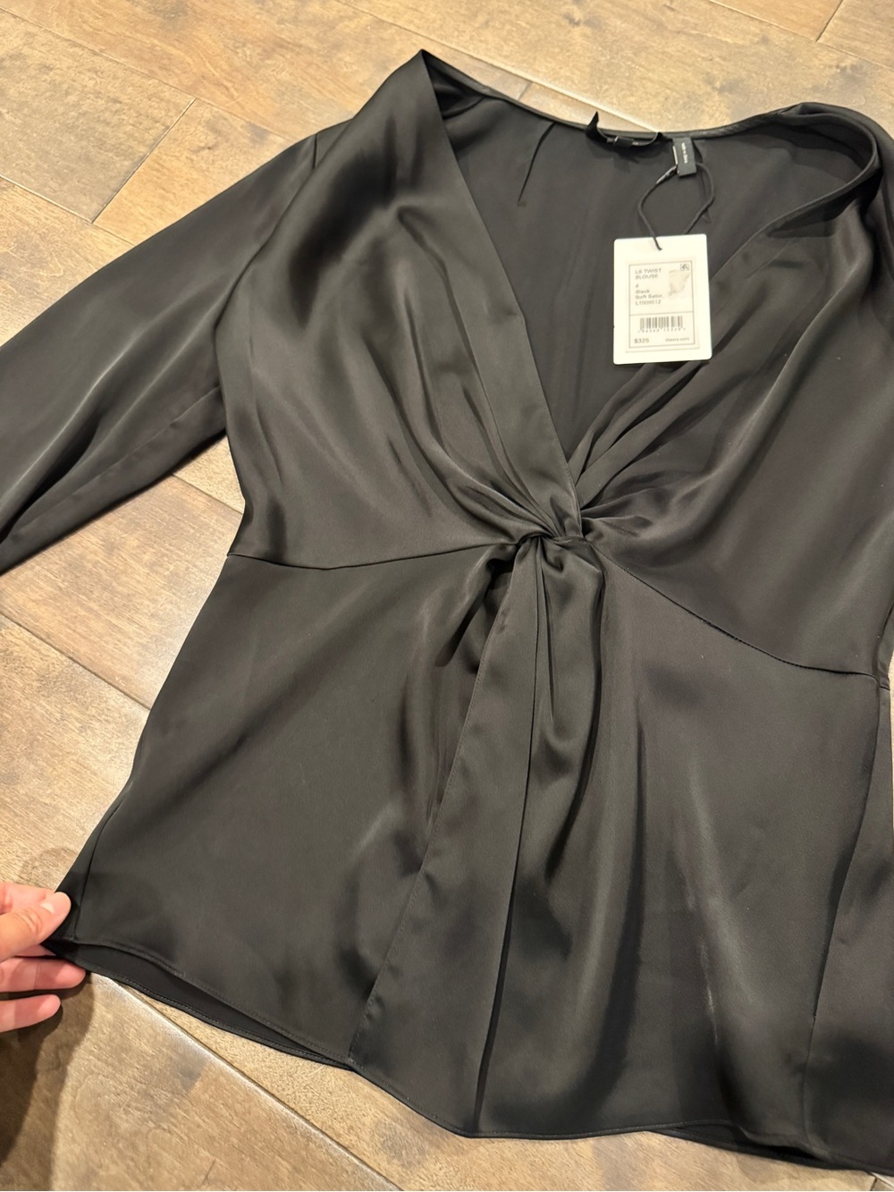 Theory Black Twist-Knot V-Neck Long-Sleeve Blouse - Picture 5 of 5
